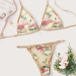 SHEIN Floral Mesh 2 Piece Lingerie Set